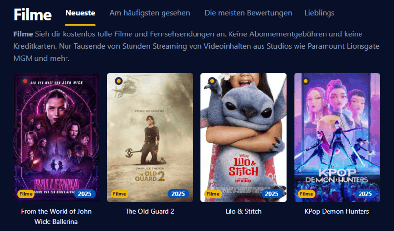 Screenshot der KinokisteBenutzeroberfläche im RetroStil mit grünem Text auf dunklem Hintergrund